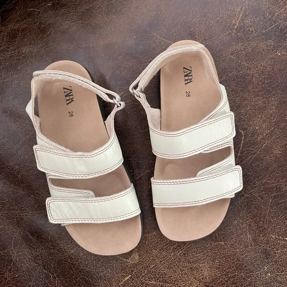 Like new Zara ecru genuine leather velcro sandals - Picture 5 of 7